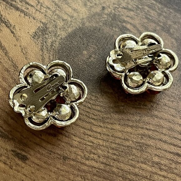 Vintage Coro Earrings Amber Lucite Floral Gold Tone Chunky Clip Signed Flower - Picture 12 of 15